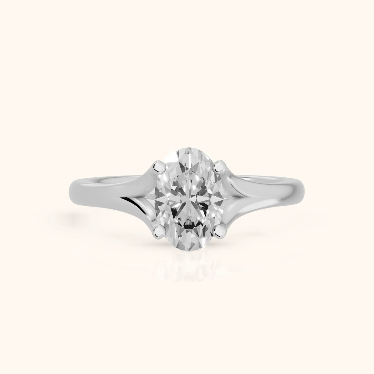Nell Split Shank Solitaire Oval Diamond Engagement Ring in Silver - FrontView.webp