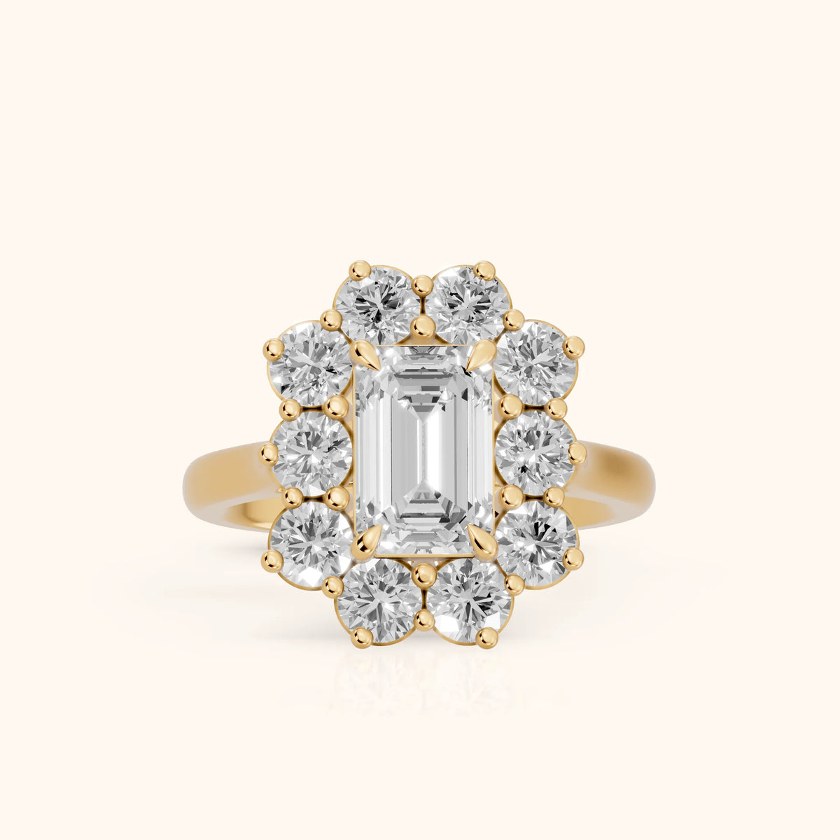 Phoebe Cluster Emerald Diamond Engagement Ring in Yellow Gold - FrontView.webp