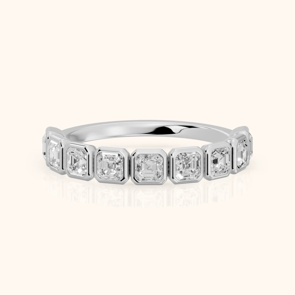 Galia Bezel Asscher Diamond Half Eternity Band in Platinum - FrontView