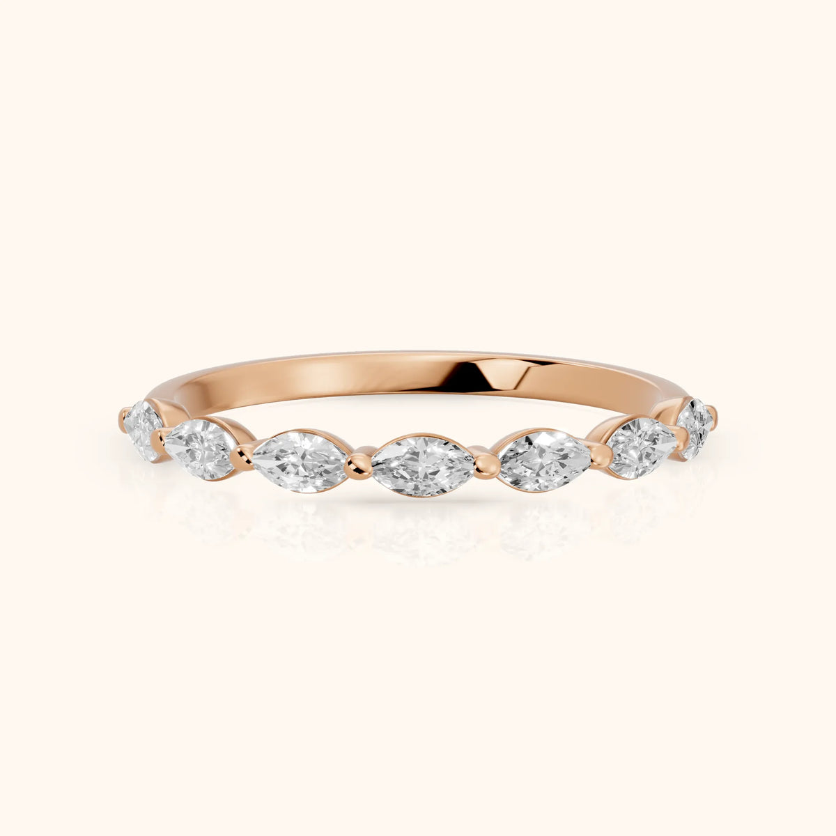 Corina Shared Prong Marquise Diamond Half Eternity Band in Rose Gold - FrontView