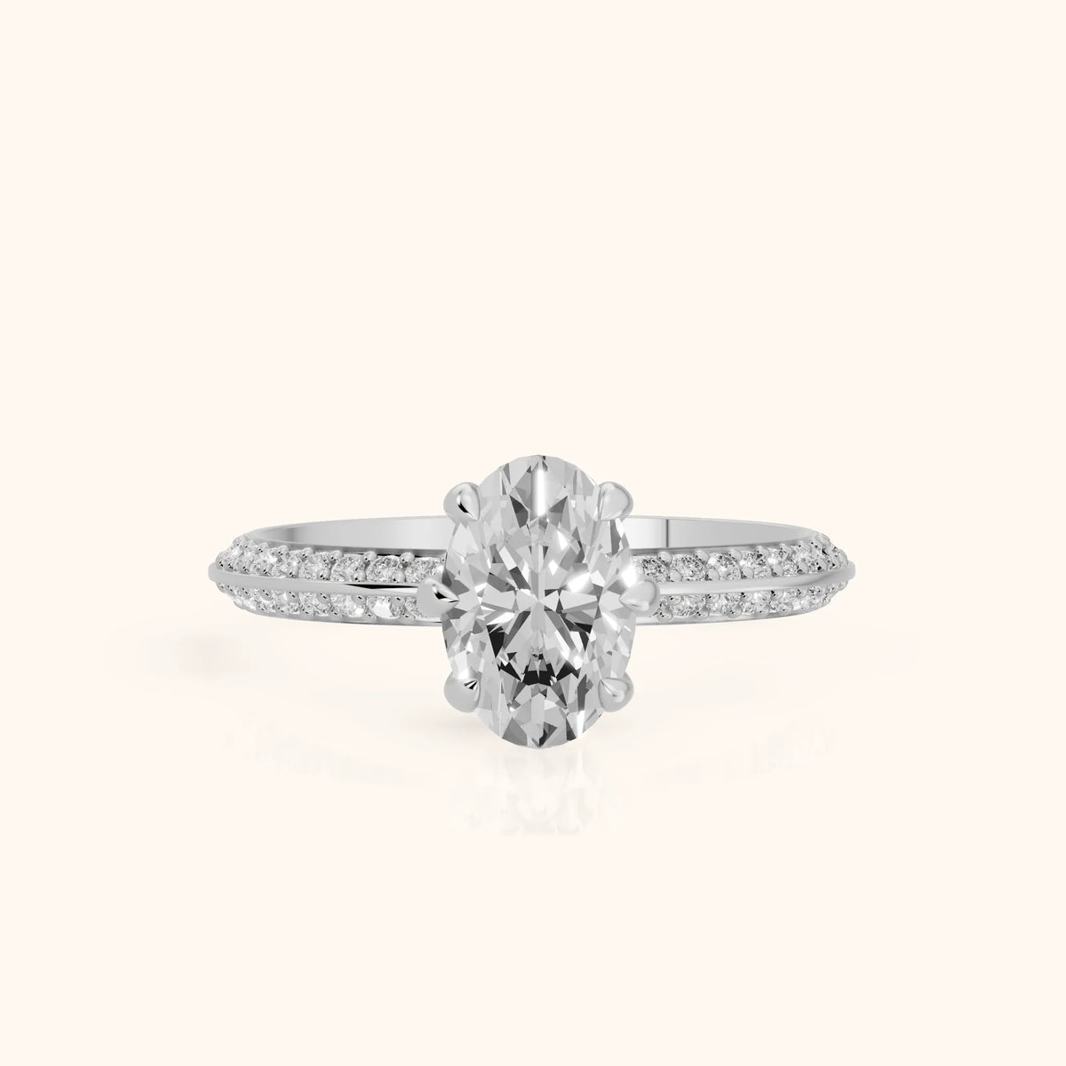 Meredith Knife Edge Pavé Oval Diamond Engagement Ring in Silver - FrontView.webp
