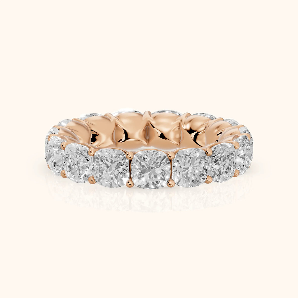 Vida Shared Prong Cushion Diamond Eternity Band in Rose Gold - FrontView