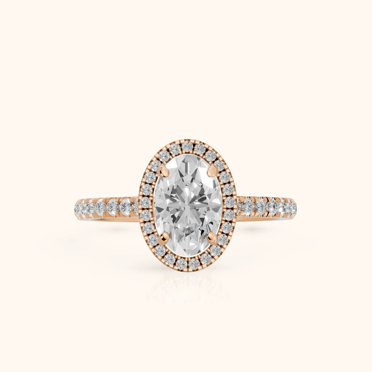 Mabel Halo French Pavé Oval Diamond Engagement Ring in Rose Gold - FrontView.webp