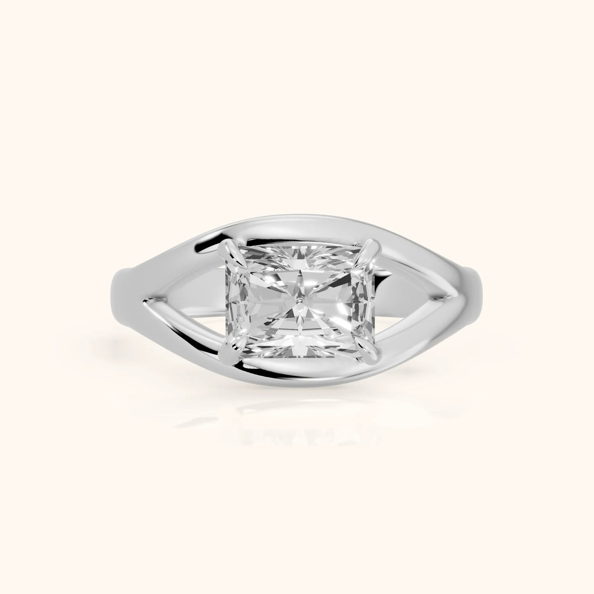 Madeleine Split Shank Radiant Diamond Engagement Ring in White Gold - FrontView.webp