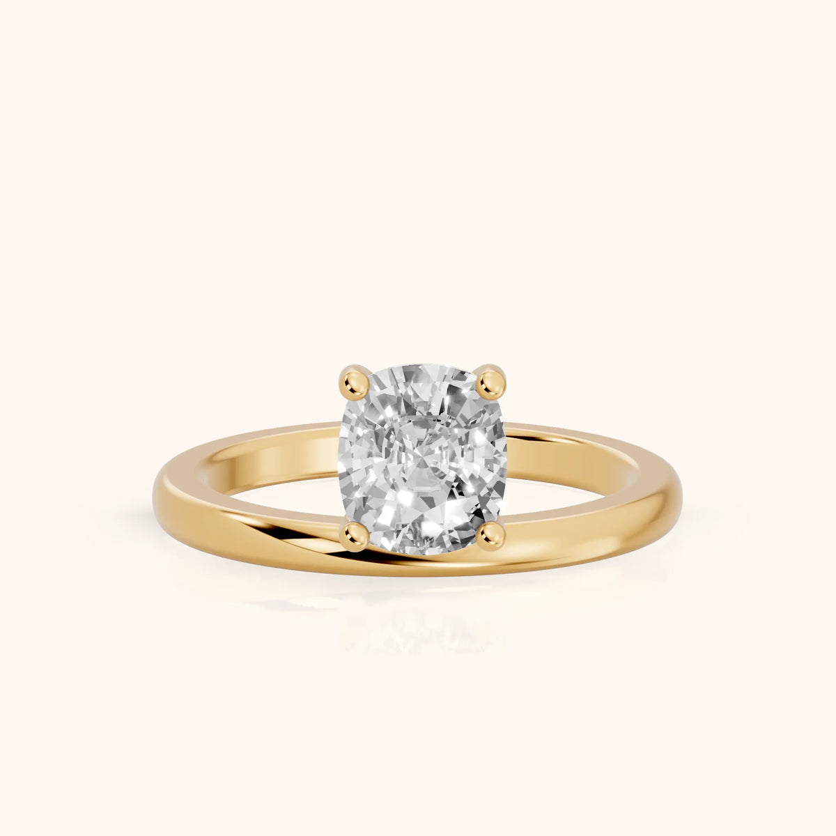Maisie Four Prong Solitaire Cushion Diamond Engagement Ring in Yellow Gold - FrontView.webp