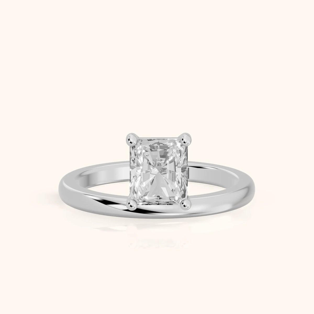 Maisie Four Prong Solitaire Radiant Diamond Engagement Ring in White Gold - FrontView.webp