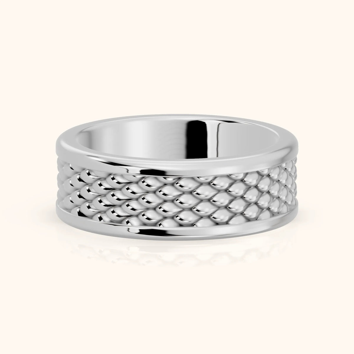 Nitya Carved Step Edge Wedding Band in Platinum - FrontView