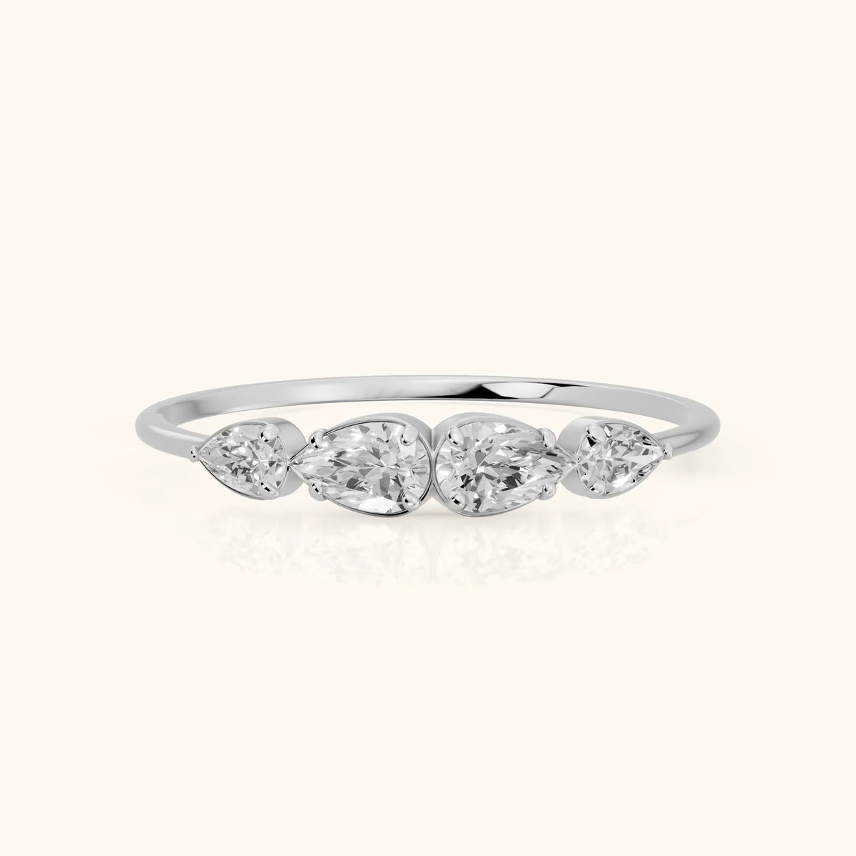 Samara Petite Pear Diamond Wedding Band in White Gold - FrontView