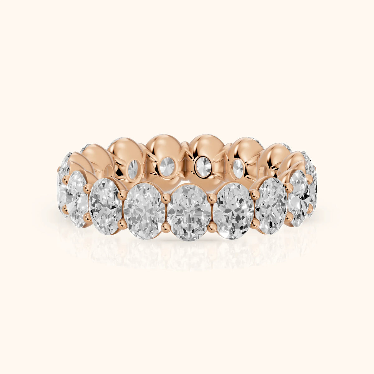 Neha Shared Prong Oval Diamond Eternity Band in Rose Gold - FrontView