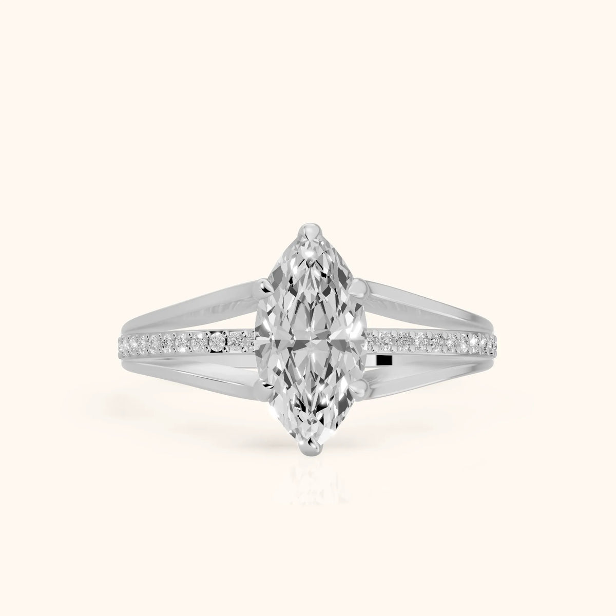 Lucinda Split Shank Marquise Diamond Engagement Ring in Platinum - FrontView.webp