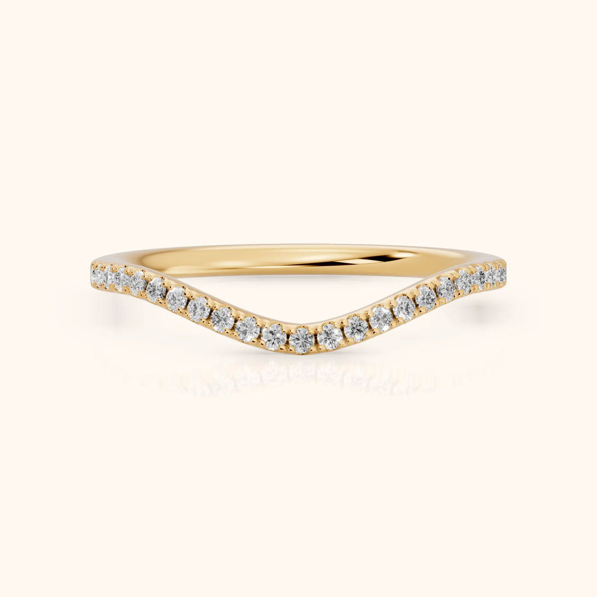 Nila Curved Round Diamond Stackable Ring in Yellow Gold - FrontView