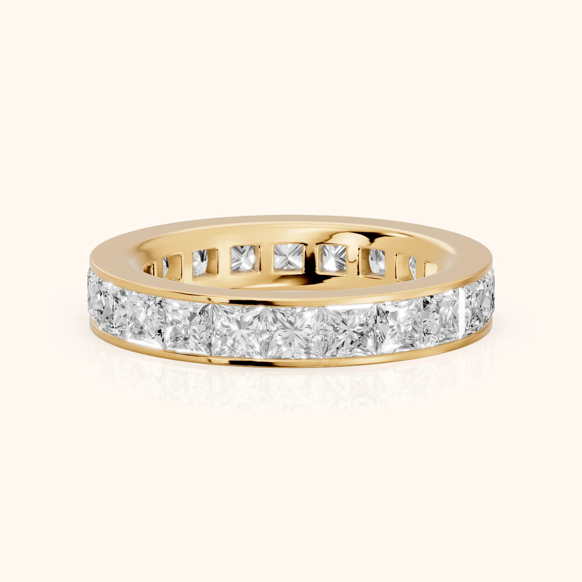 Louise Channel Set Princess Diamond Eternity Band in Yellow Gold - FrontView