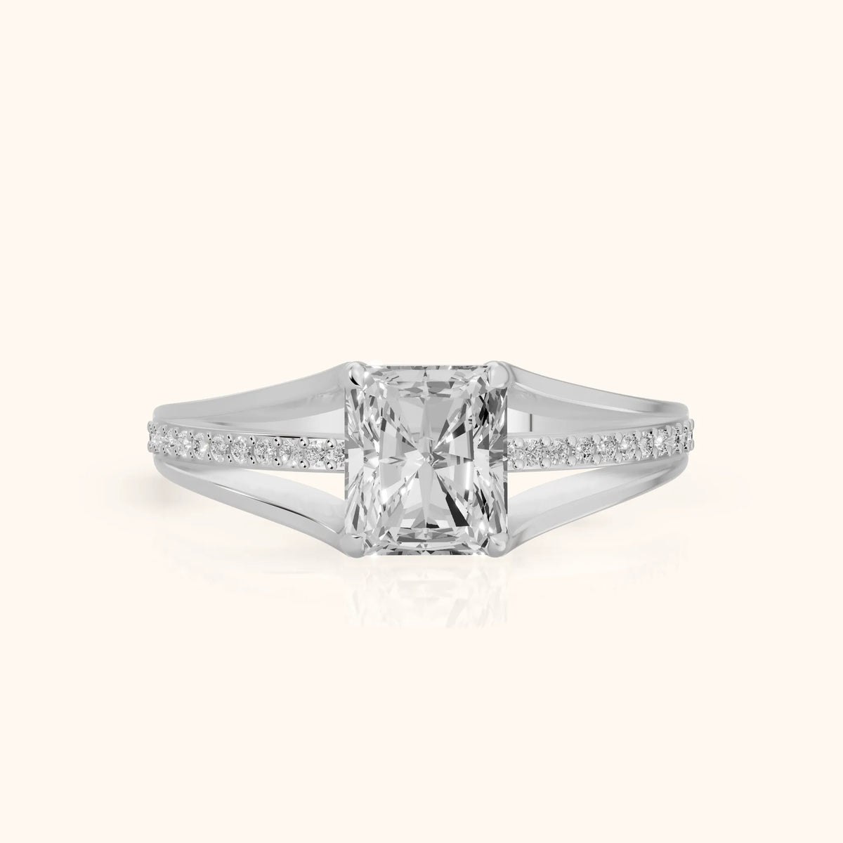Lucinda Split Shank Radiant Diamond Engagement Ring in Silver - FrontView.webp