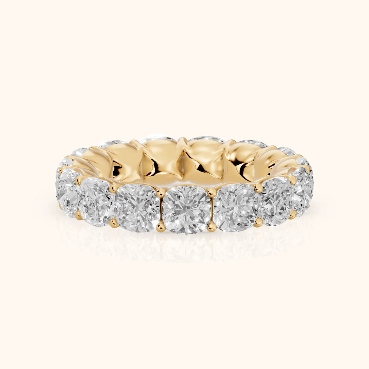Vida Shared Prong Cushion Diamond Eternity Band in Yellow Gold - FrontView