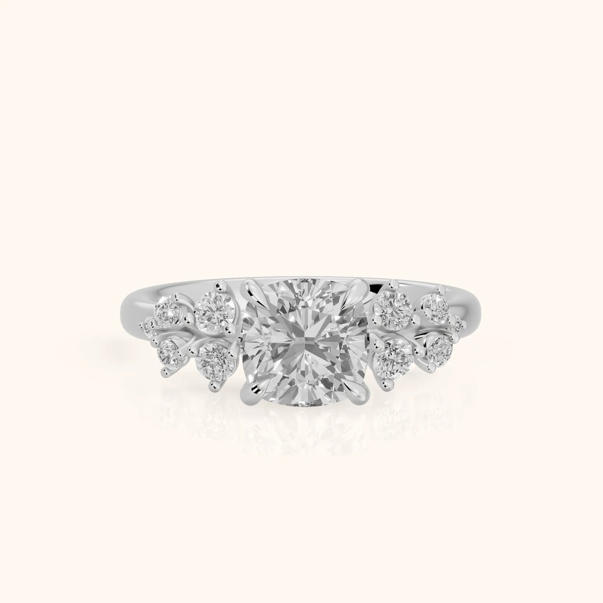 Mirabelle Cluster Cushion Diamond Engagement Ring in White Gold - FrontView.webp