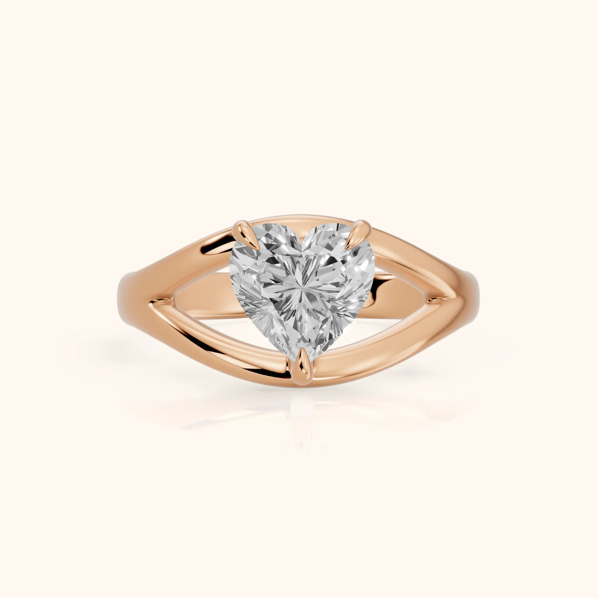 Madeleine Split Shank Heart Diamond Engagement Ring in Rose Gold - FrontView.webp