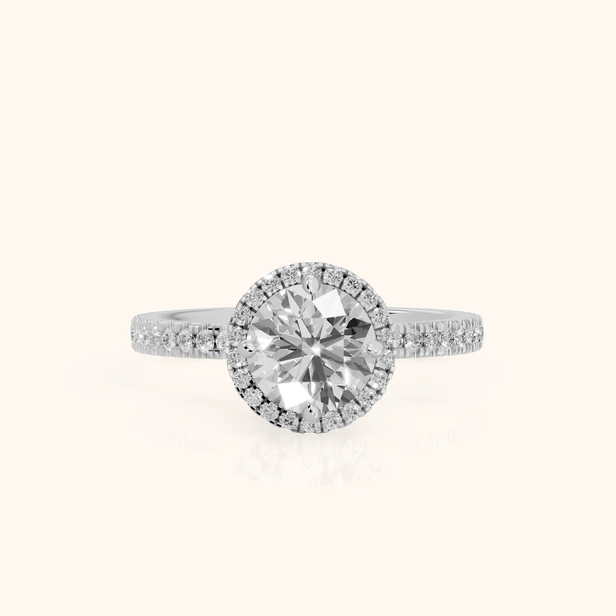 Rosemary Halo Pavé Round Diamond Engagement Ring in Platinum - FrontView.webp