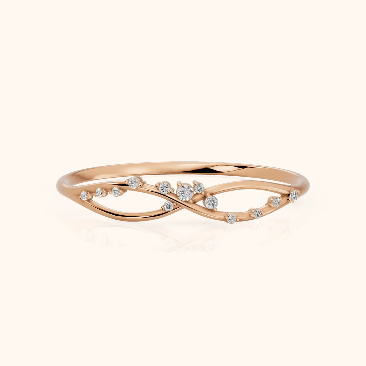 Amelia Bypass Round Diamond Stackable Ring in Rose Gold - FrontView
