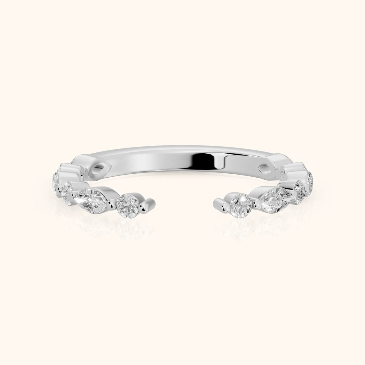 Vanya Shared Prong Round & Marquise Diamond Wedding Band in White Gold - FrontView