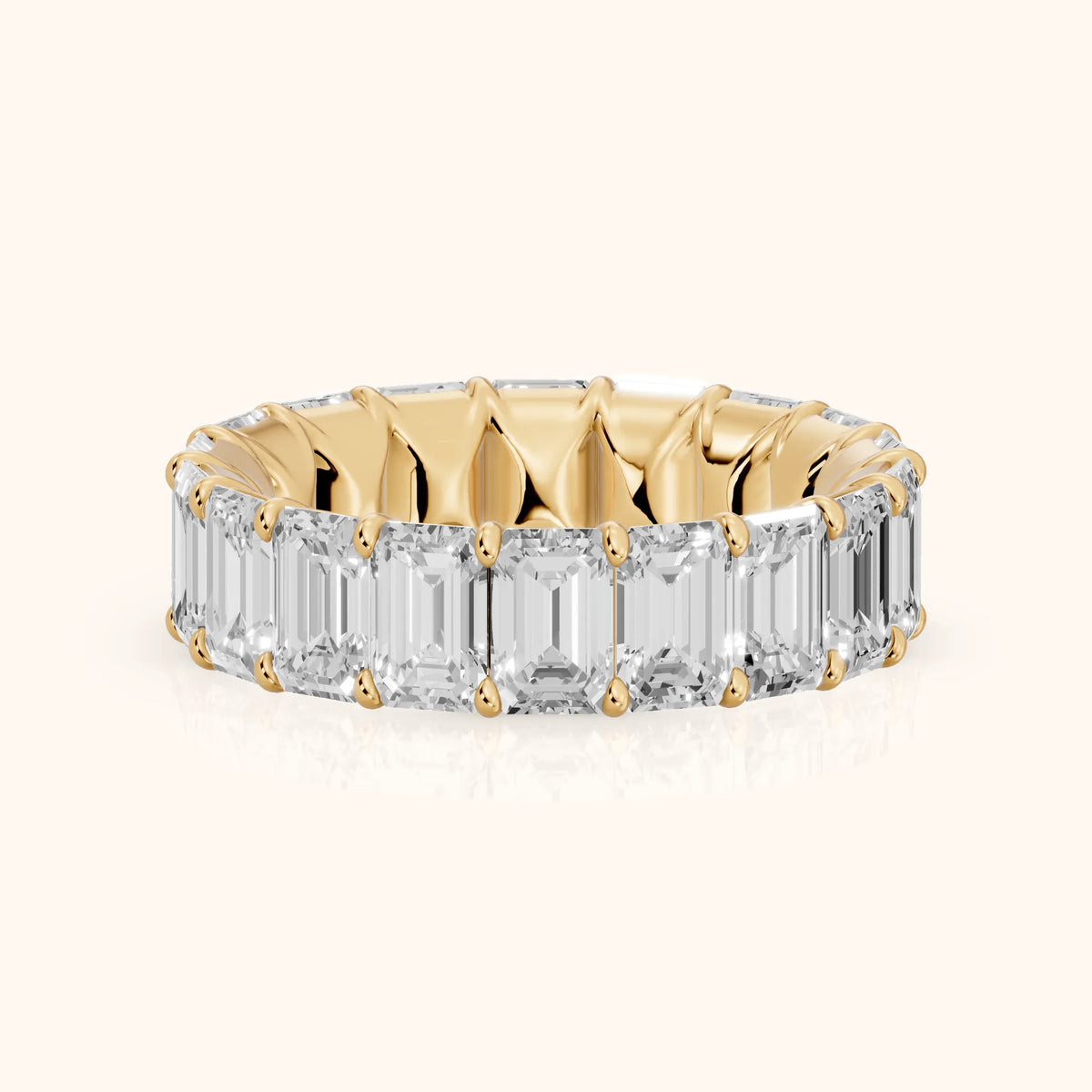 Zaya Shared Prong Emerald Diamond Eternity Band in Yellow Gold - FrontView