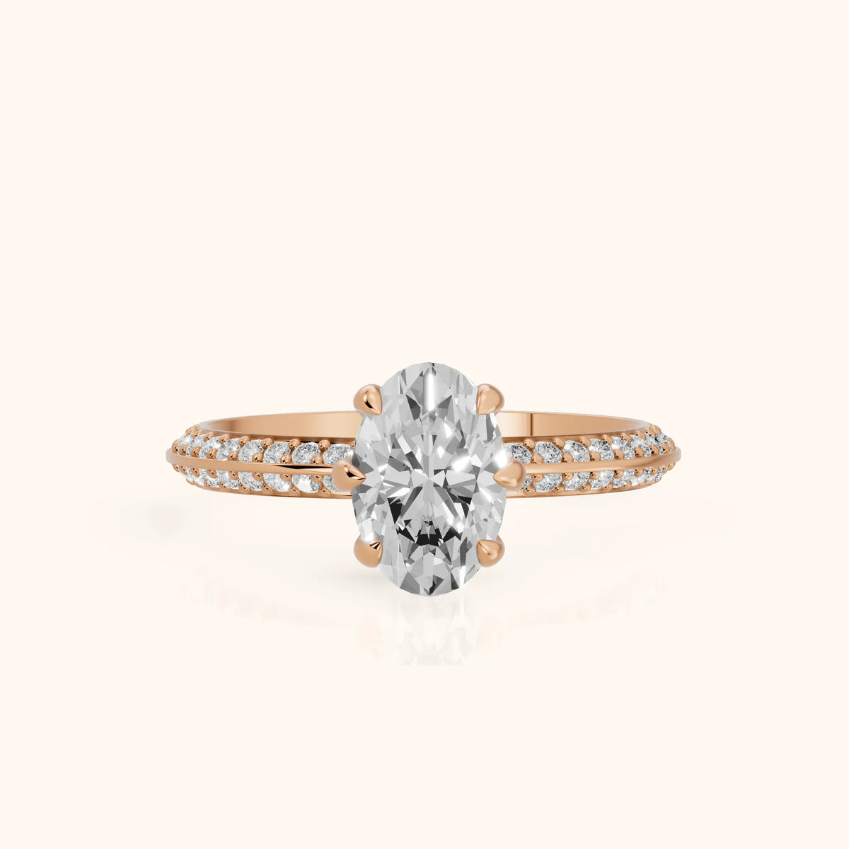 Meredith Knife Edge Pavé Oval Diamond Engagement Ring in Rose Gold - FrontView.webp