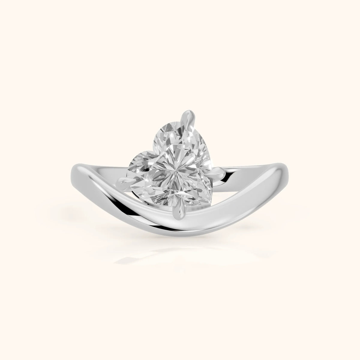 Katherine East-West Bypass Heart Diamond Engagement Ring in Silver - FrontView.webp