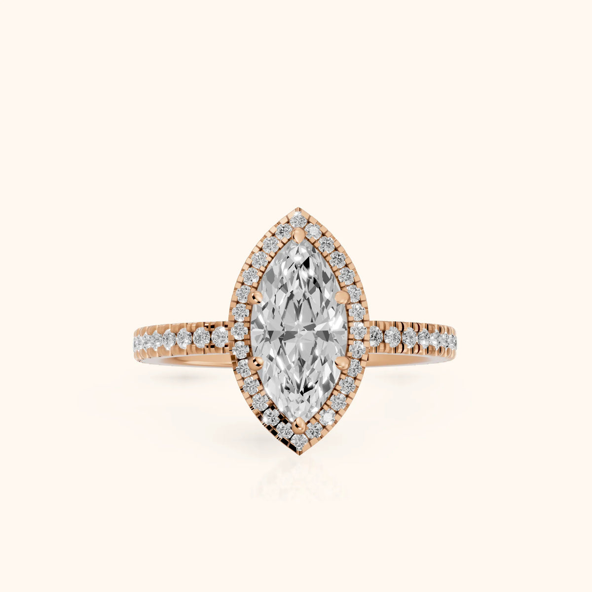 Rosemary Halo Pavé Marquise Diamond Engagement Ring in Rose Gold - FrontView.webp