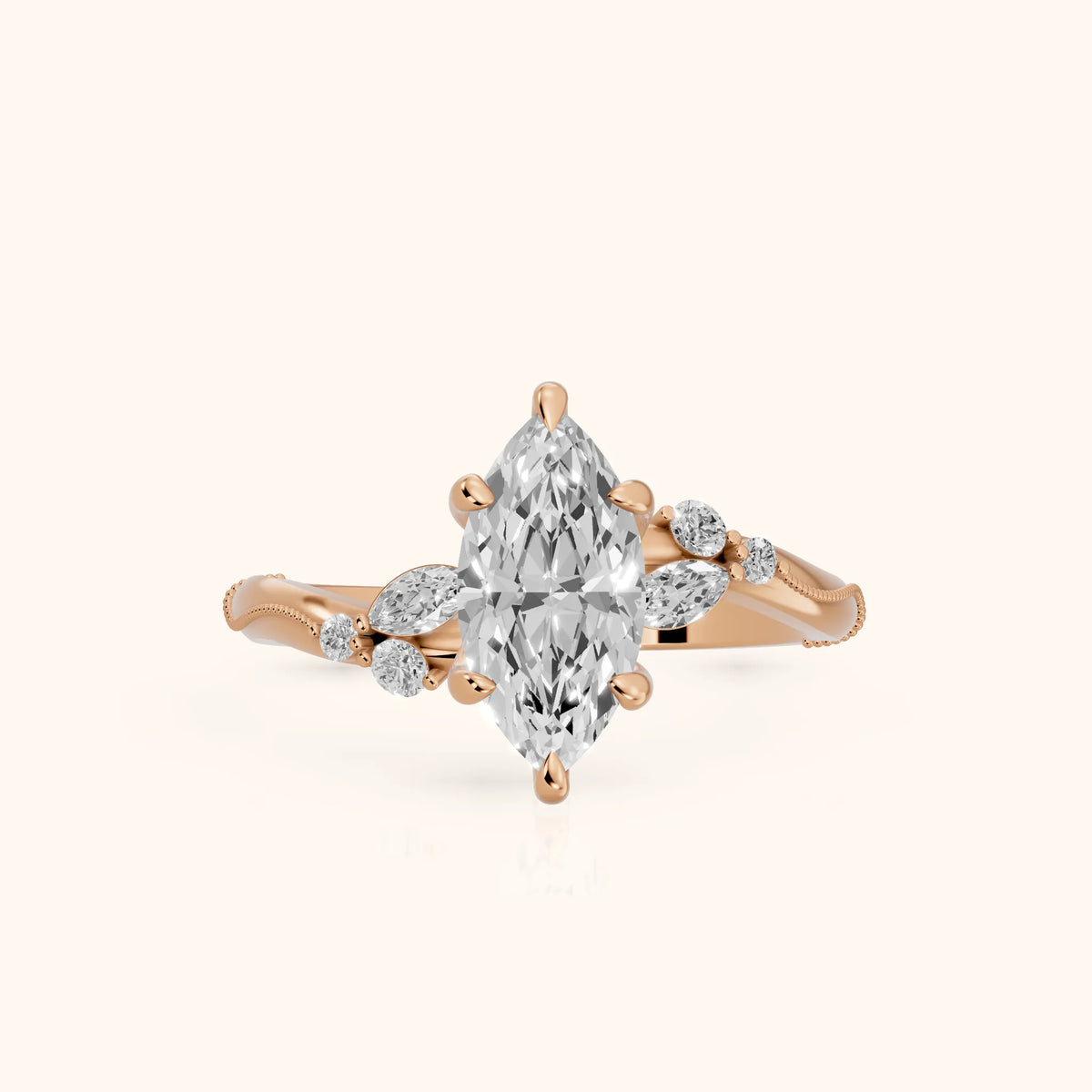 Joanna Milgrain Twist Marquise Diamond Engagement Ring in Rose Gold - FrontView.webp
