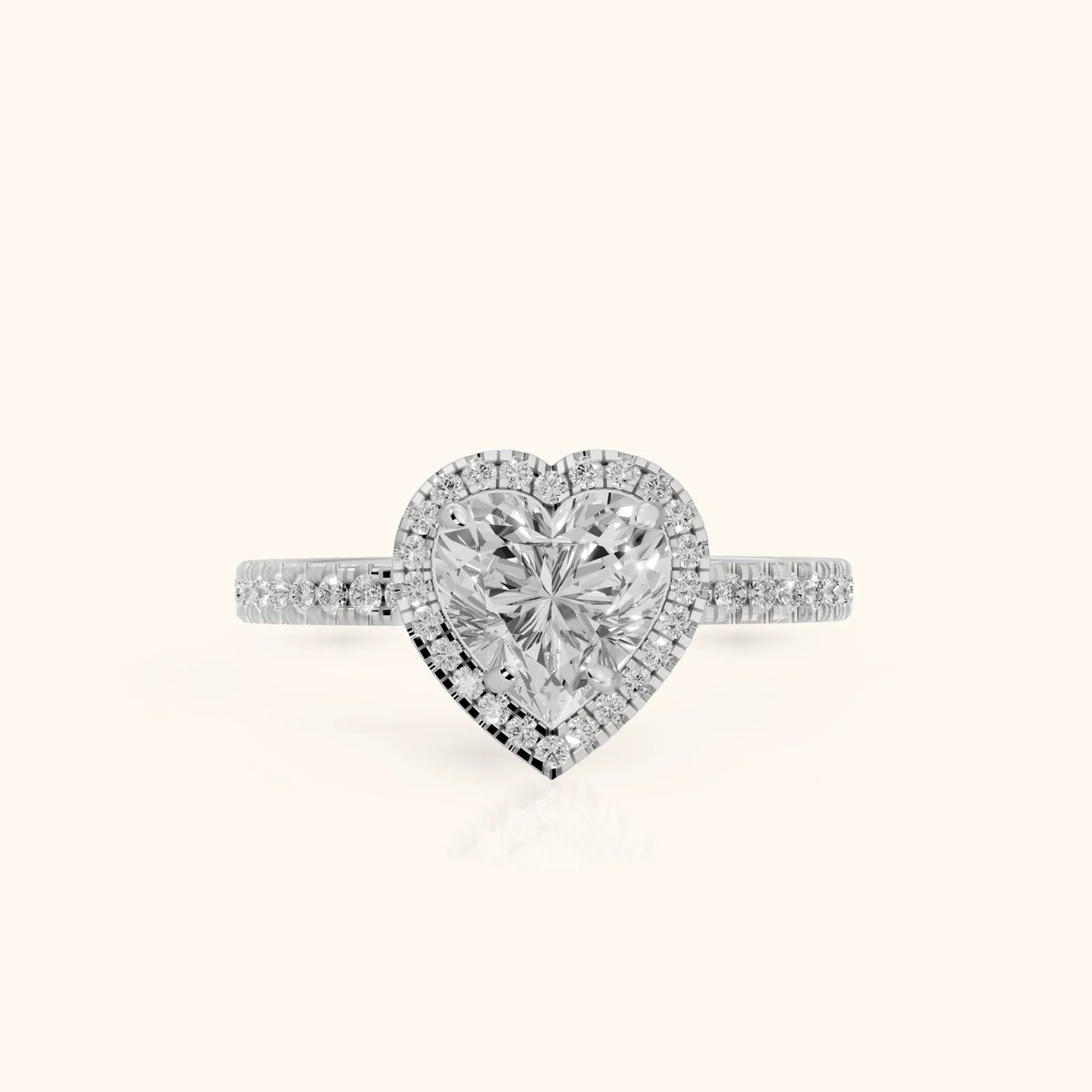 Rosemary Halo Pavé Heart Diamond Engagement Ring in Silver - FrontView.webp