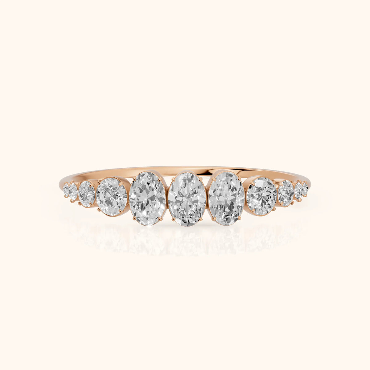 Nerea Riviera Oval & Round Diamond Wedding Band in Rose Gold - FrontView