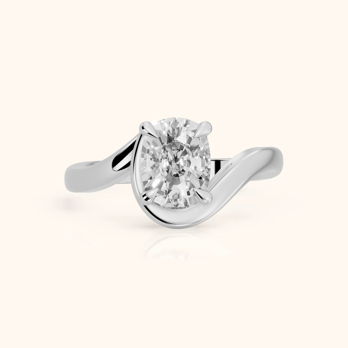 Margaux Bypass Solitaire Cushion Diamond Engagement Ring in Silver - FrontView.webp