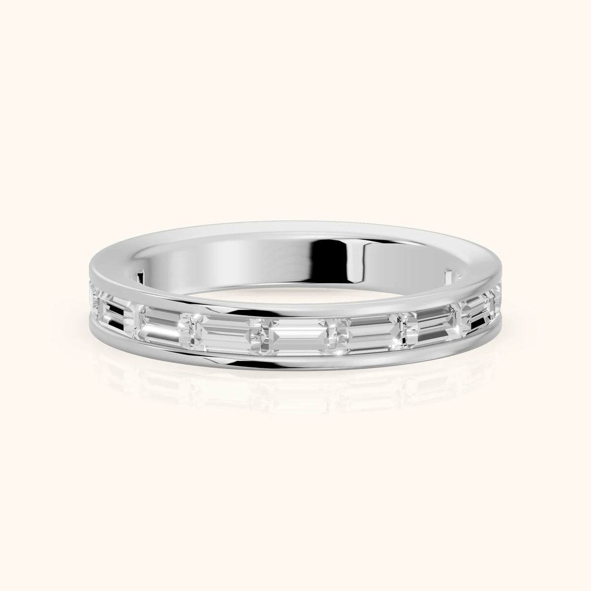 Marina Channel Set Baguette Diamond Half Eternity Band in Platinum - FrontView