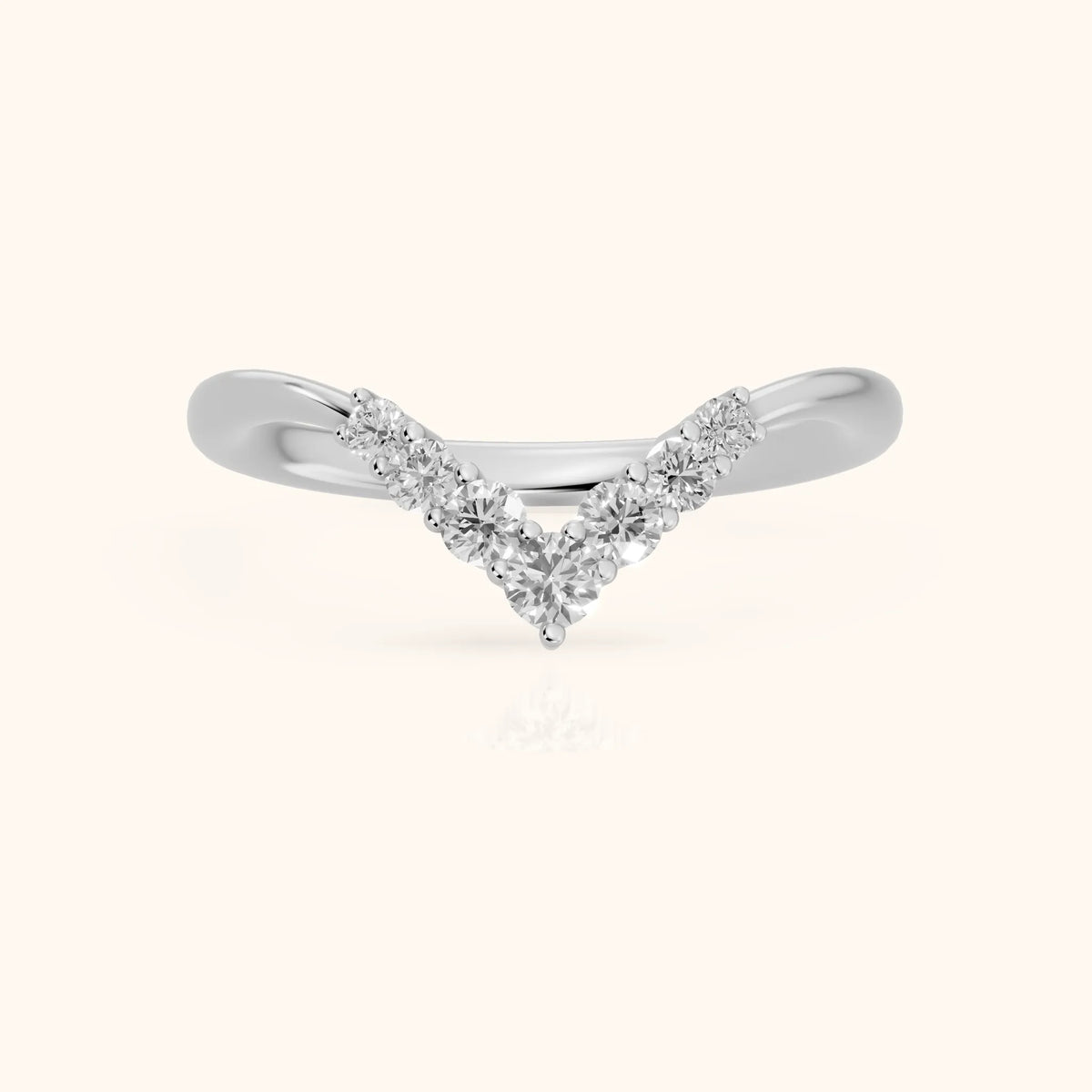 Simone Curved Round Diamond Wedding Band in Silver - FrontView