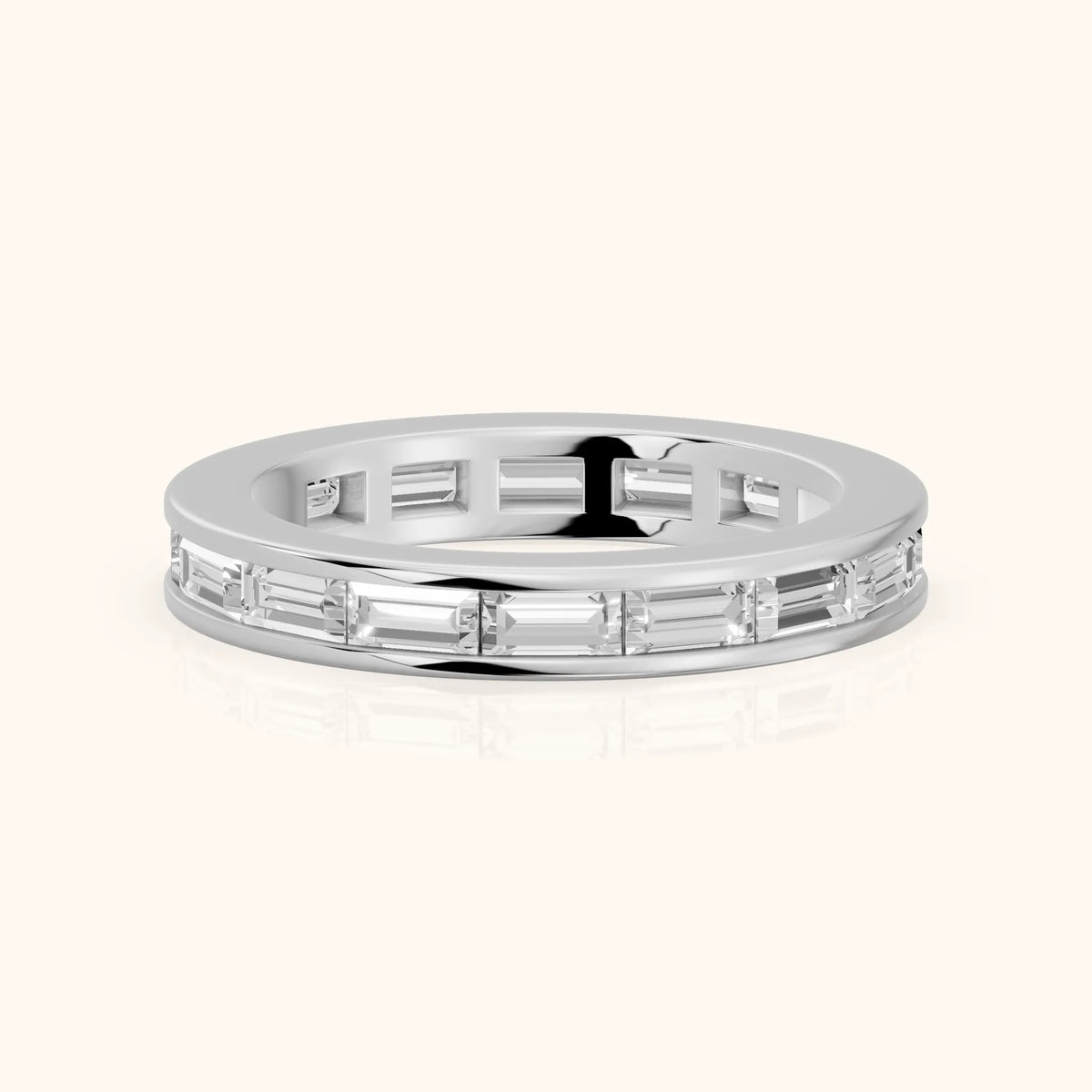 Valeria Channel Set Baguette Diamond Eternity Band in Platinum - FrontView