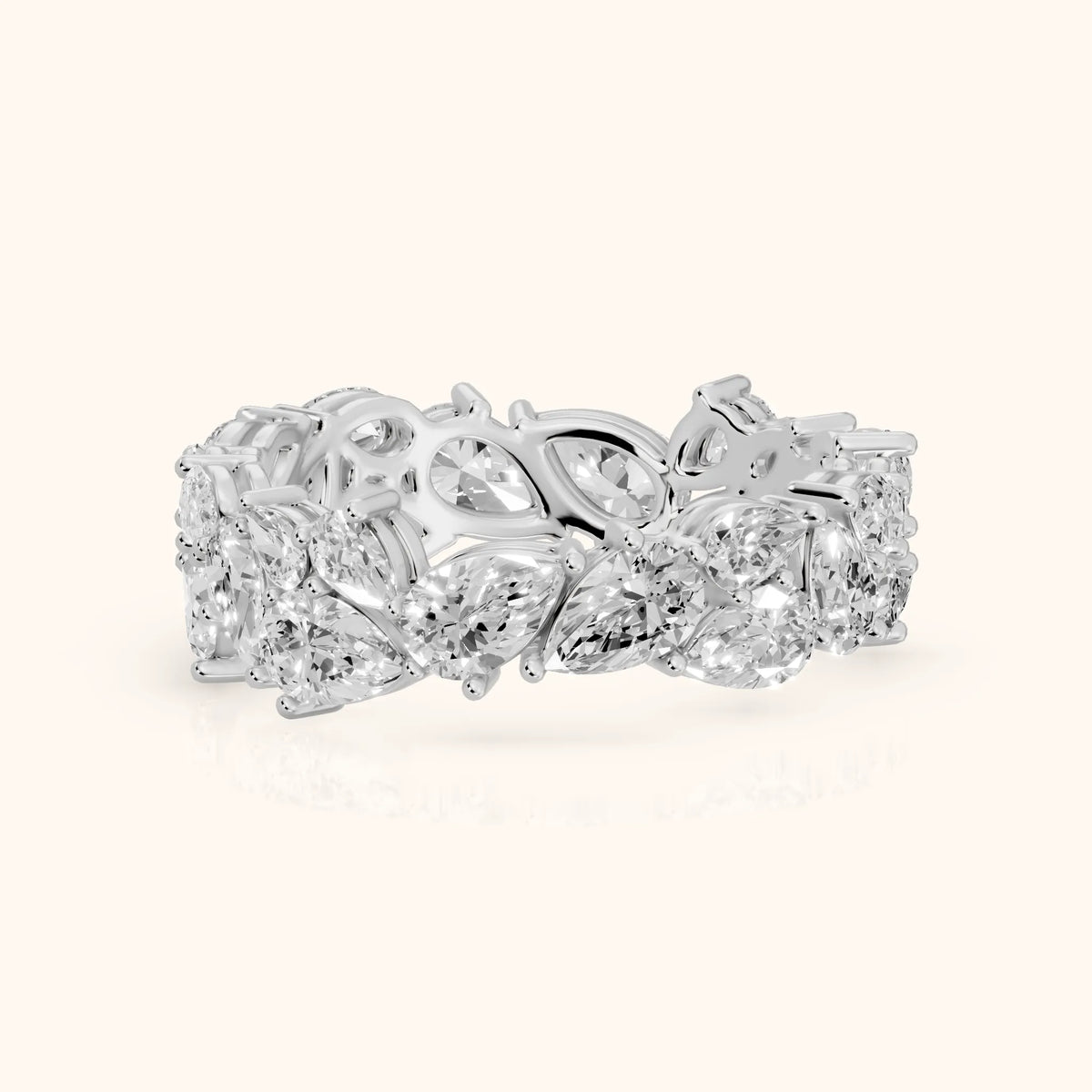 Fleur Shared Prong Pear Diamond Eternity Band in White Gold - FrontView