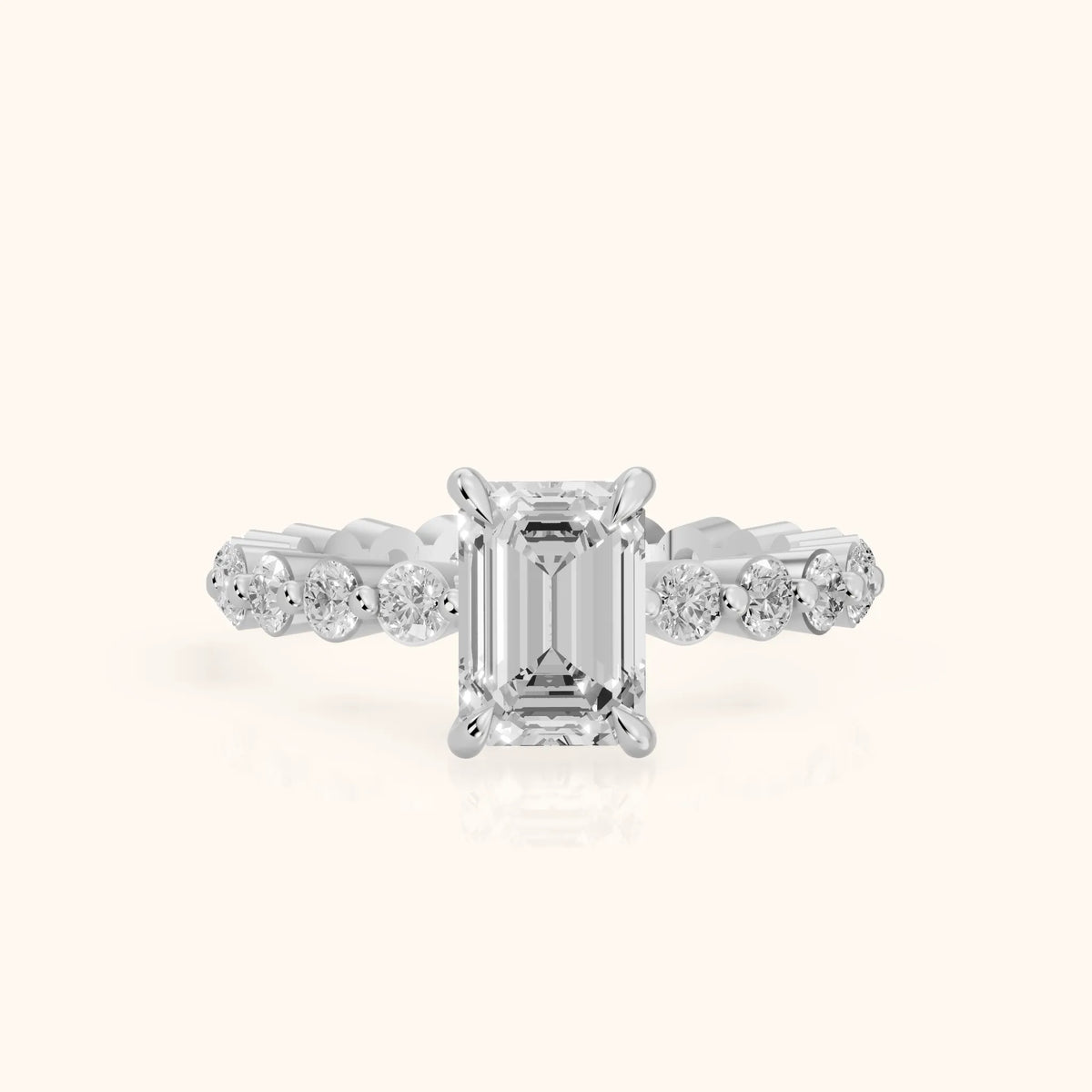 Piper Sidestone Emerald Diamond Engagement Ring in White Gold - FrontView.webp