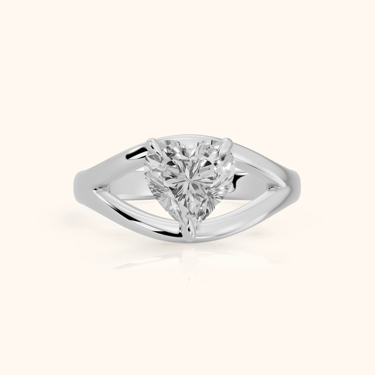 Madeleine Split Shank Heart Diamond Engagement Ring in Silver - FrontView.webp