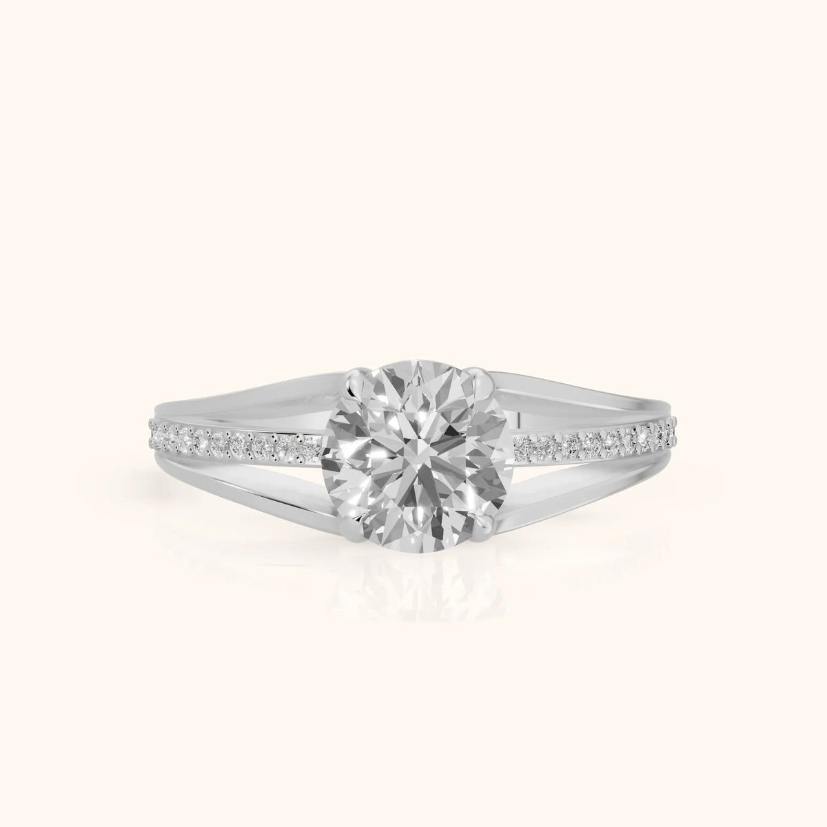 Lucinda Split Shank Round Diamond Engagement Ring in Silver - FrontView.webp