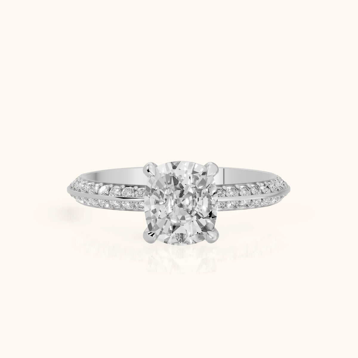 Meredith Knife Edge Pavé Cushion Diamond Engagement Ring in Silver - FrontView.webp