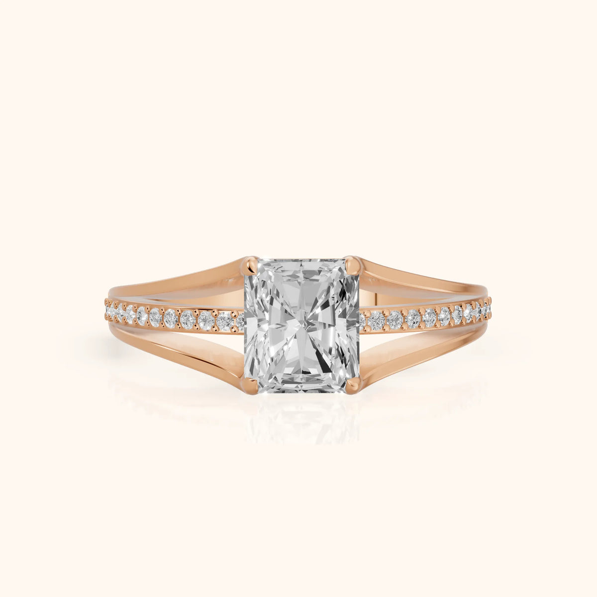 Lucinda Split Shank Radiant Diamond Engagement Ring in Rose Gold - FrontView.webp
