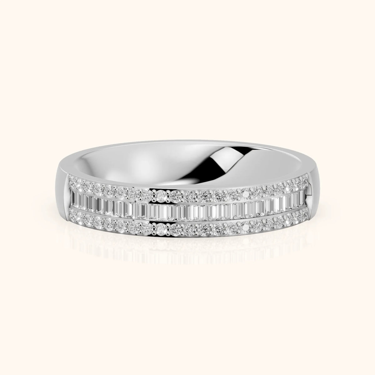 Zuri Channel Set Baguette & Round Diamond Anniversary Ring in Silver - FrontView