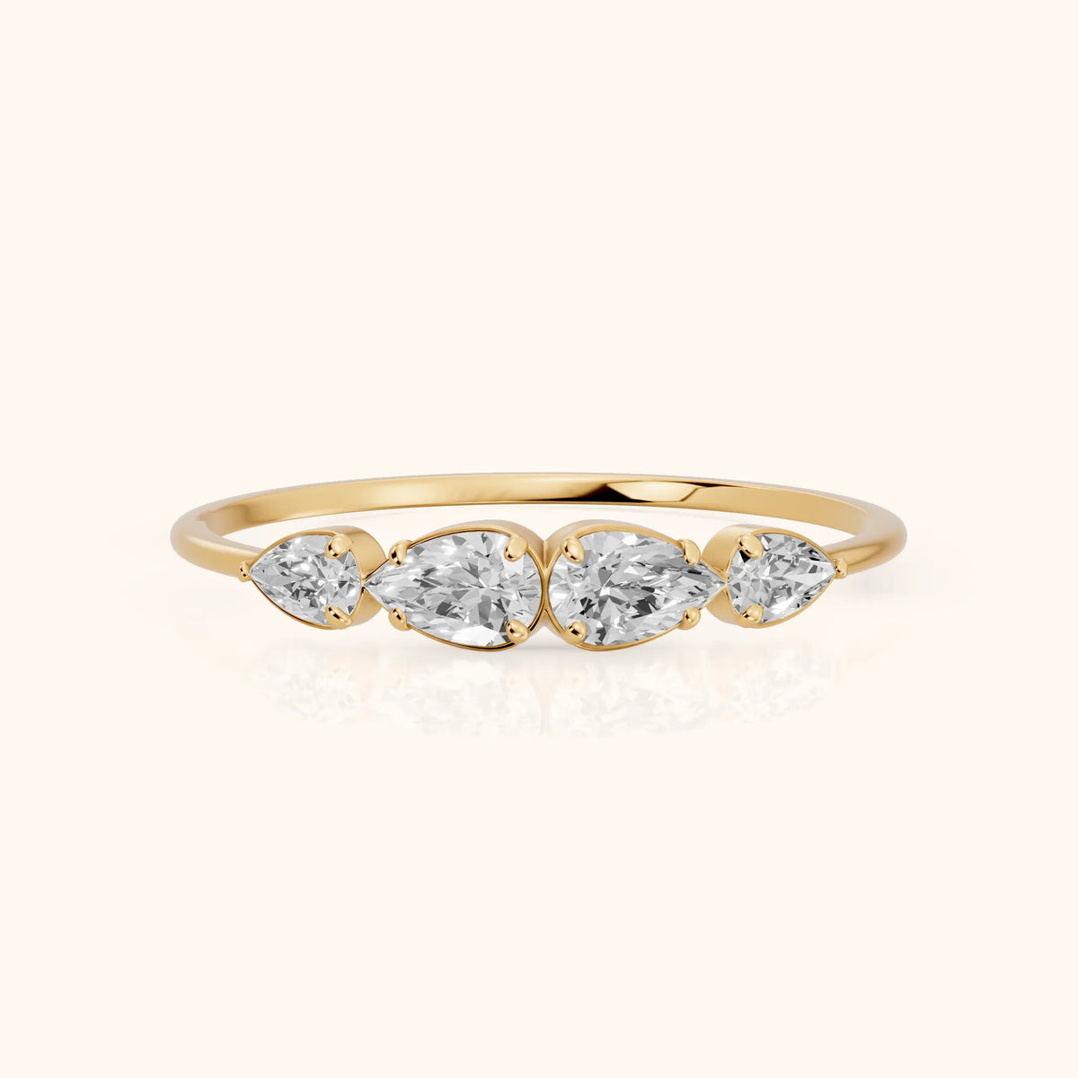 Samara Petite Pear Diamond Wedding Band in Yellow Gold - FrontView