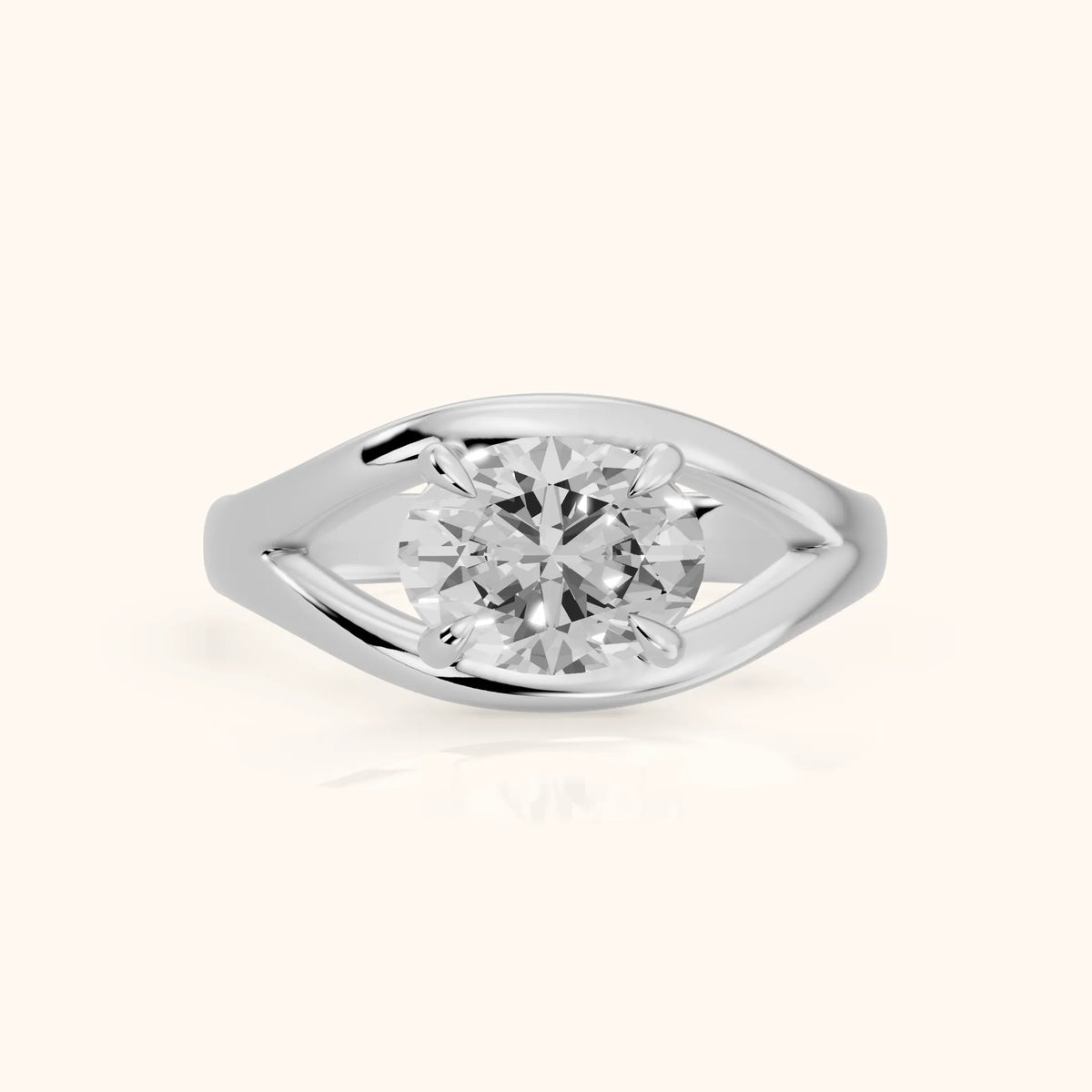 Madeleine Split Shank Oval Diamond Engagement Ring in Silver - FrontView.webp