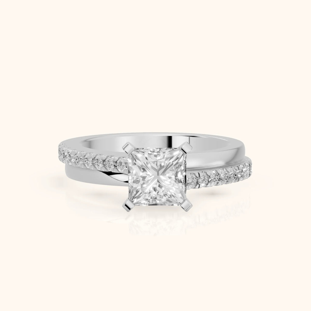 Edith Criss Cross Pavé Princess Diamond Engagement Ring in Platinum - FrontView.webp