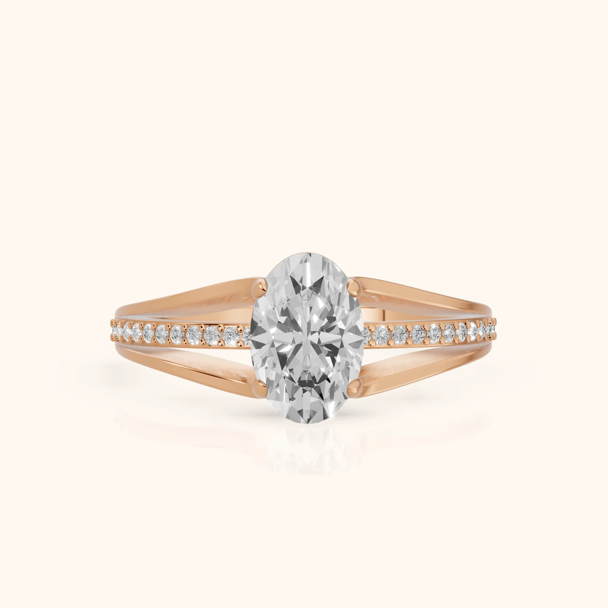 Lucinda Split Shank Oval Diamond Engagement Ring in Rose Gold - FrontView.webp