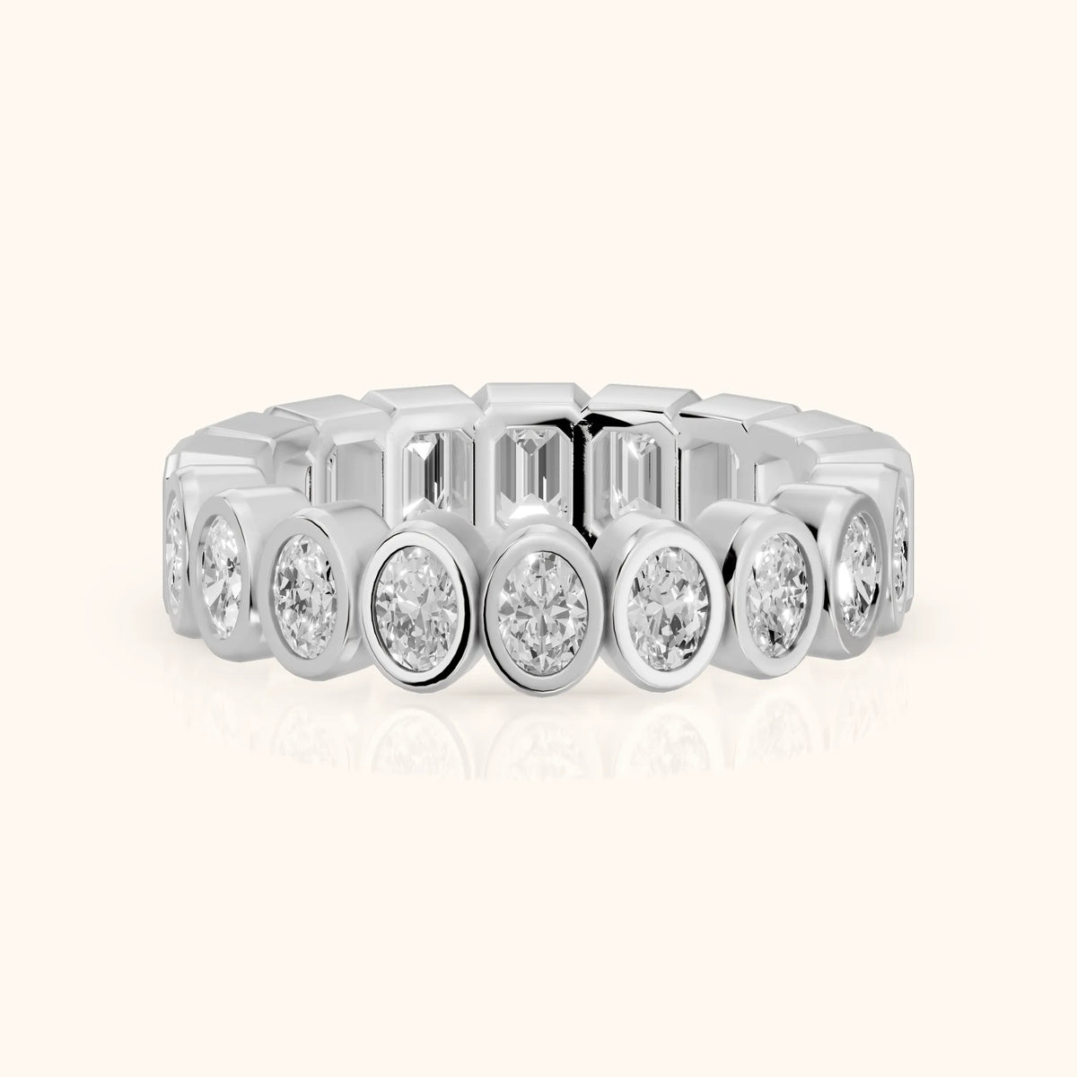 Mika Bezel Oval & Emerald Diamond Eternity Band in Platinum - FrontView