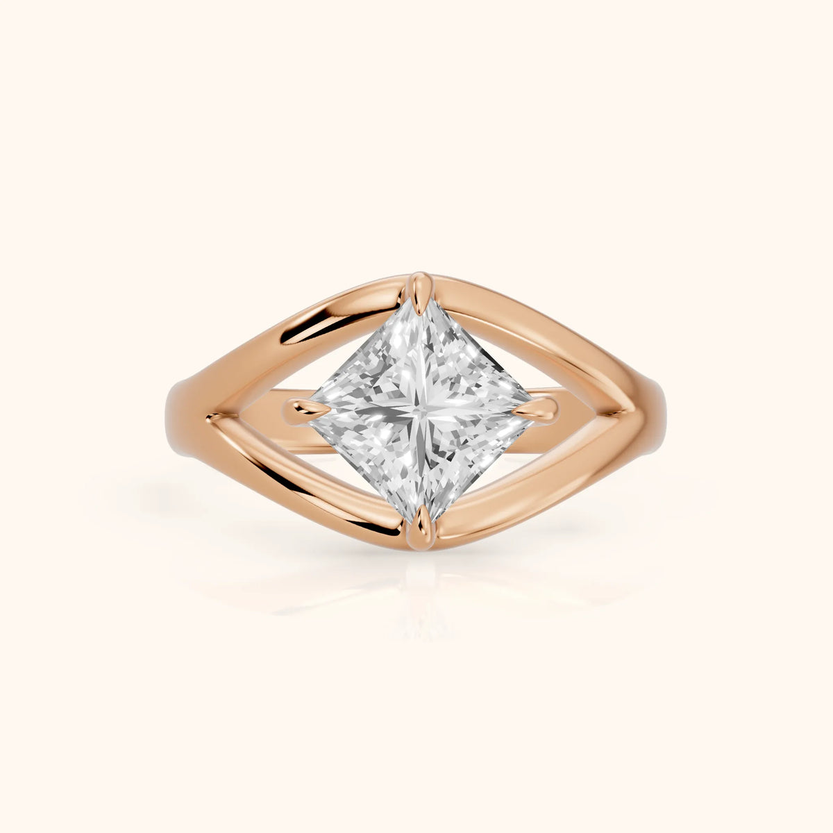 Madeleine Split Shank Princess Diamond Engagement Ring in Rose Gold - FrontView.webp