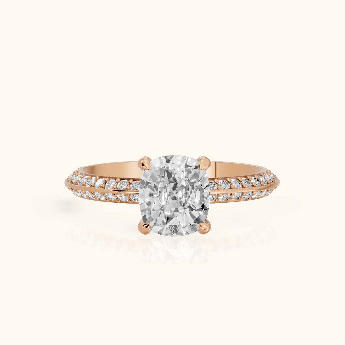 Meredith Knife Edge Pavé Cushion Diamond Engagement Ring in Rose Gold - FrontView.webp