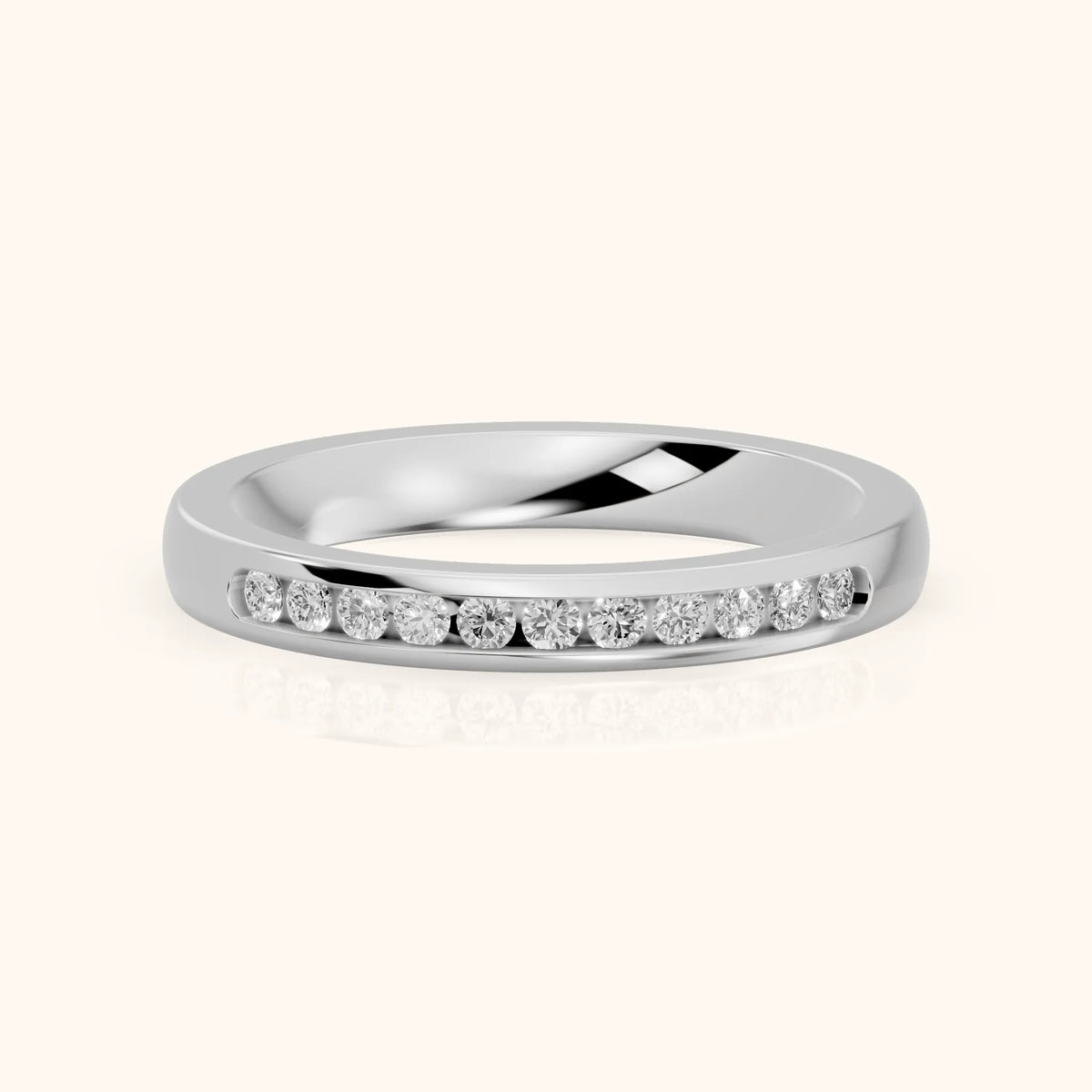 Coralie Channel Set Round Diamond Wedding Band in White Gold - FrontView