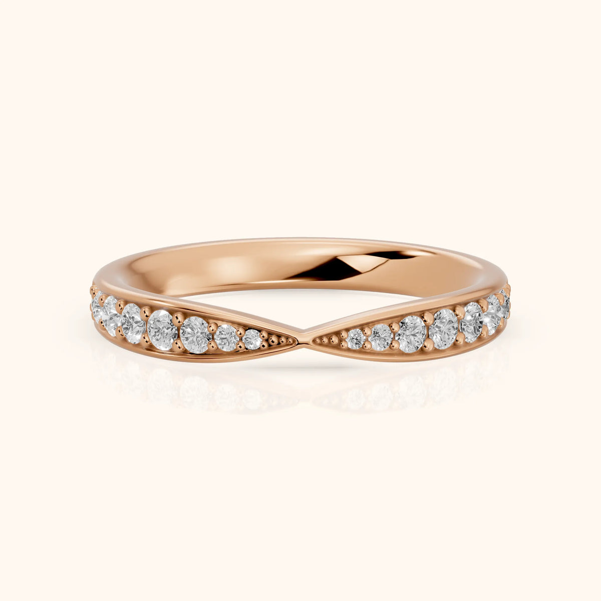 Fabia Tapered Riviera Round Diamond Half Eternity Band in Rose Gold - FrontView